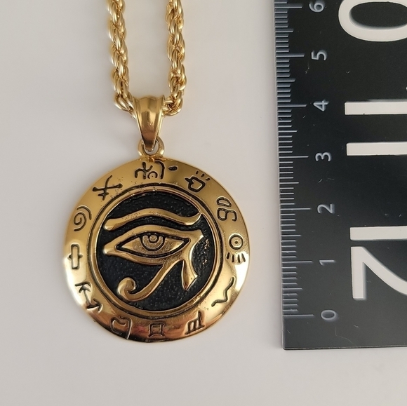 Eye of Horus Pendant Goldtone Necklace #589 - Picture 7 of 9
